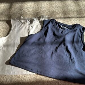 Navy and White Sleeveless Tops